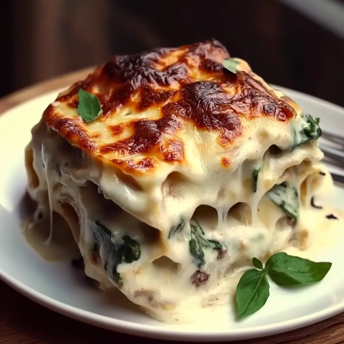 White Lasagna with Garlicky Greens and Mushrooms