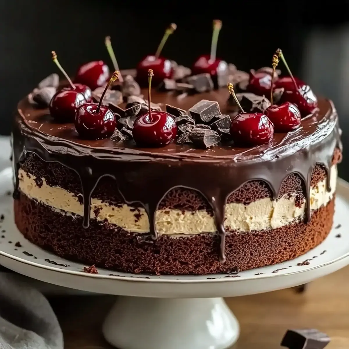 Black Forest-Inspired Chocolate, Vanilla Cherry & Mascarpone Layer Cake with Chocolate Ganache