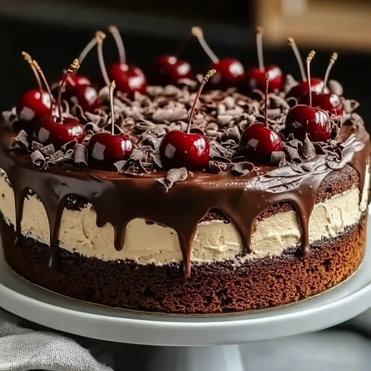 Black Forest-Inspired Chocolate, Vanilla Cherry & Mascarpone Layer Cake with Chocolate Ganache