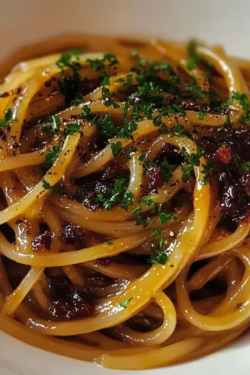 Caramelized Onion Pasta with Chilli Oil