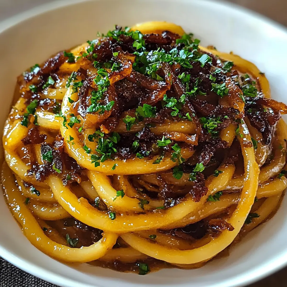Caramelized Onion Pasta with Chilli Oil