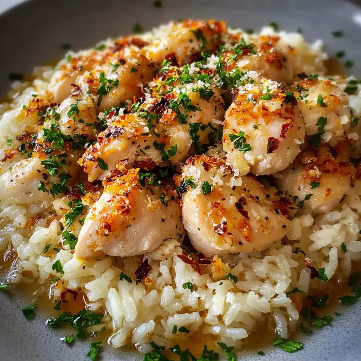 Chicken Scampi with Garlic Parmesan Rice