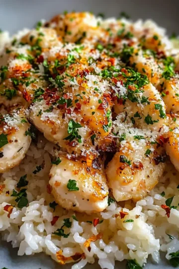 Chicken Scampi with Garlic Parmesan Rice