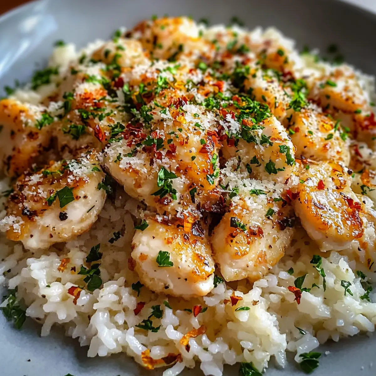Chicken Scampi with Garlic Parmesan Rice