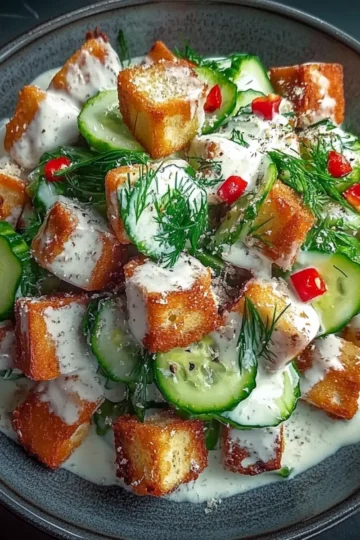 Creamy Asian Cucumber Salad with Crispy Tofu