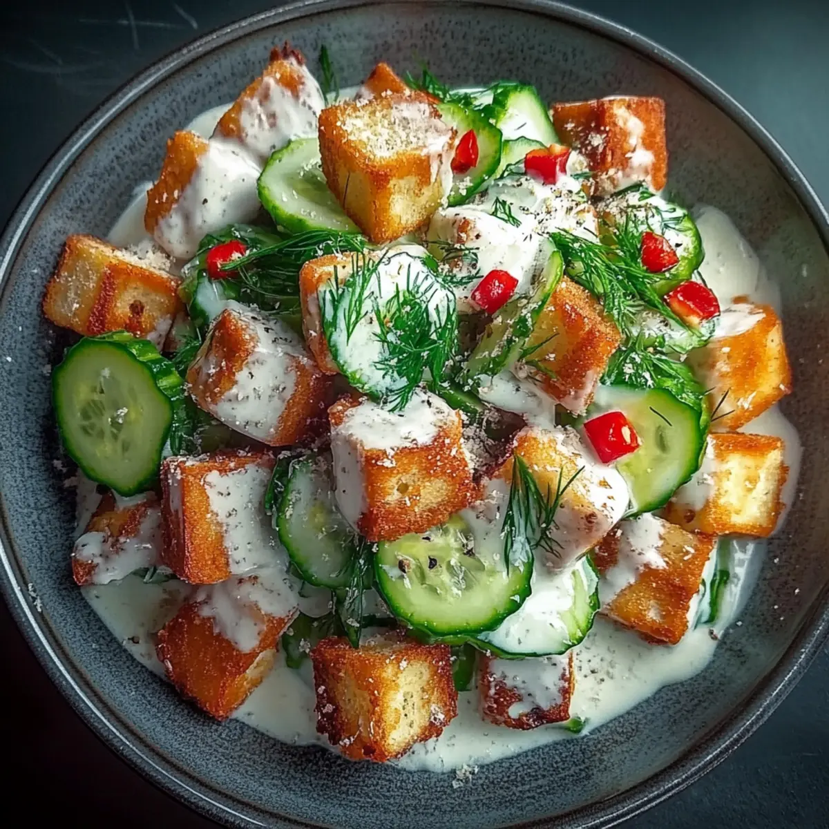 Creamy Asian Cucumber Salad with Crispy Tofu