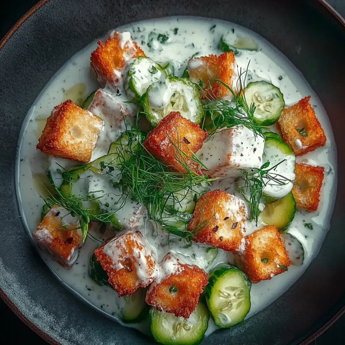 Creamy Asian Cucumber Salad with Crispy Tofu