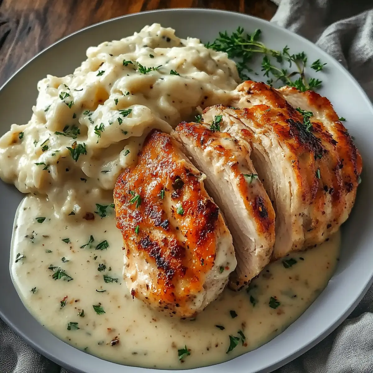 Creamy Herb Chicken with Mashed Potatoes and Glazed Carrots