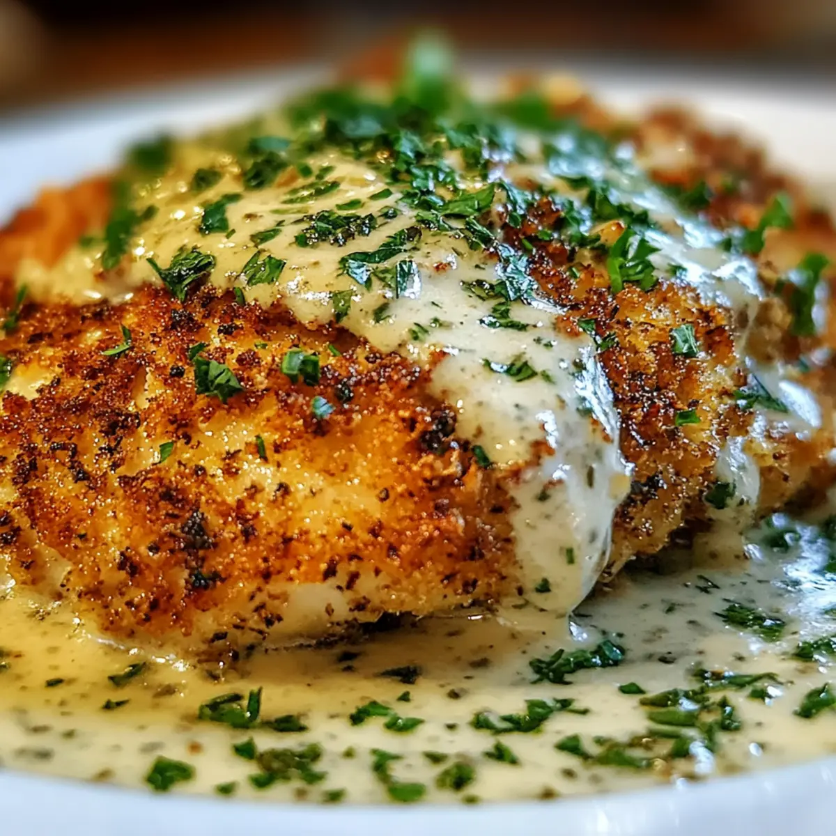 Crispy Herb-Crusted Chicken Romano with Tangy Parmesan Cream Sauce