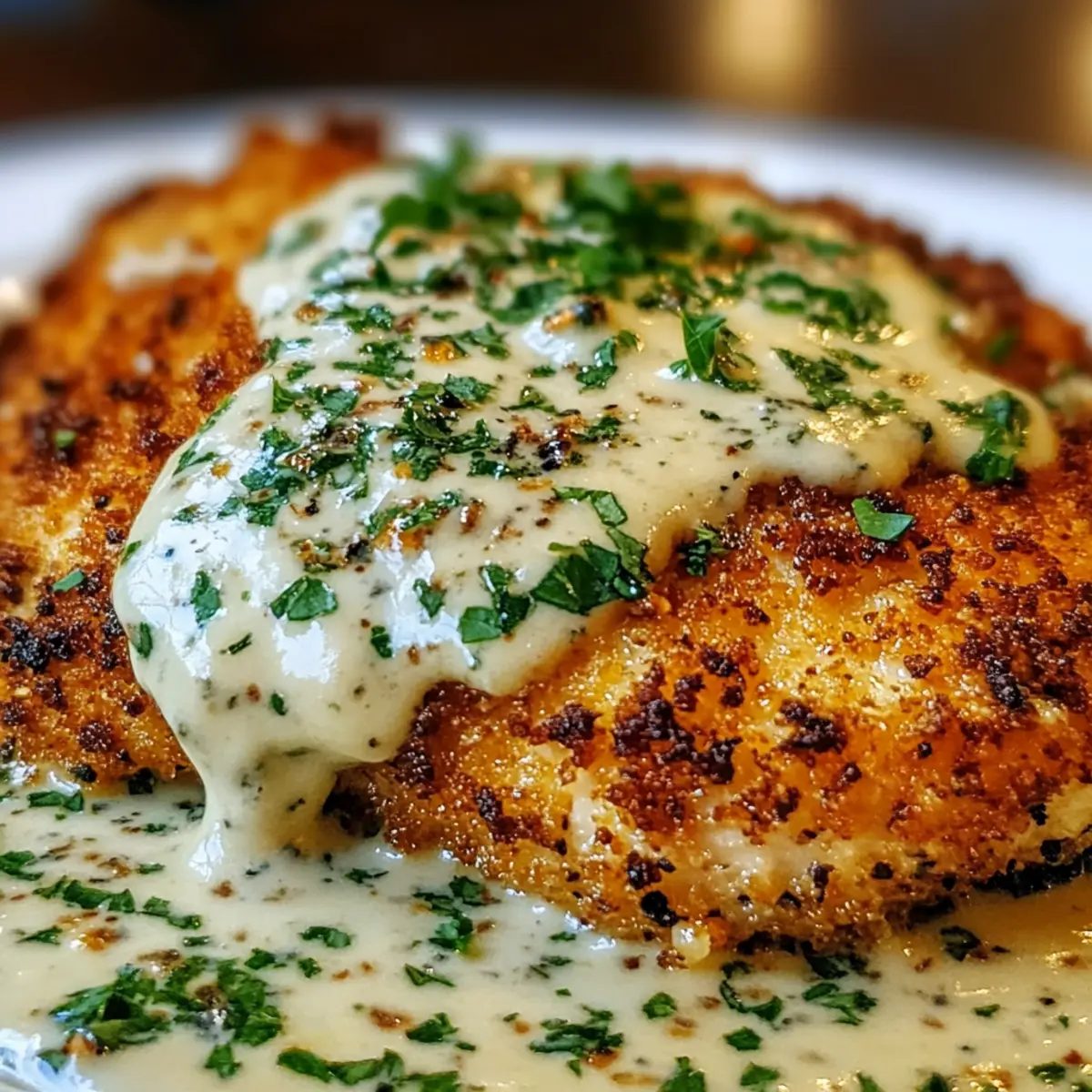 Crispy Herb-Crusted Chicken Romano with Tangy Parmesan Cream Sauce