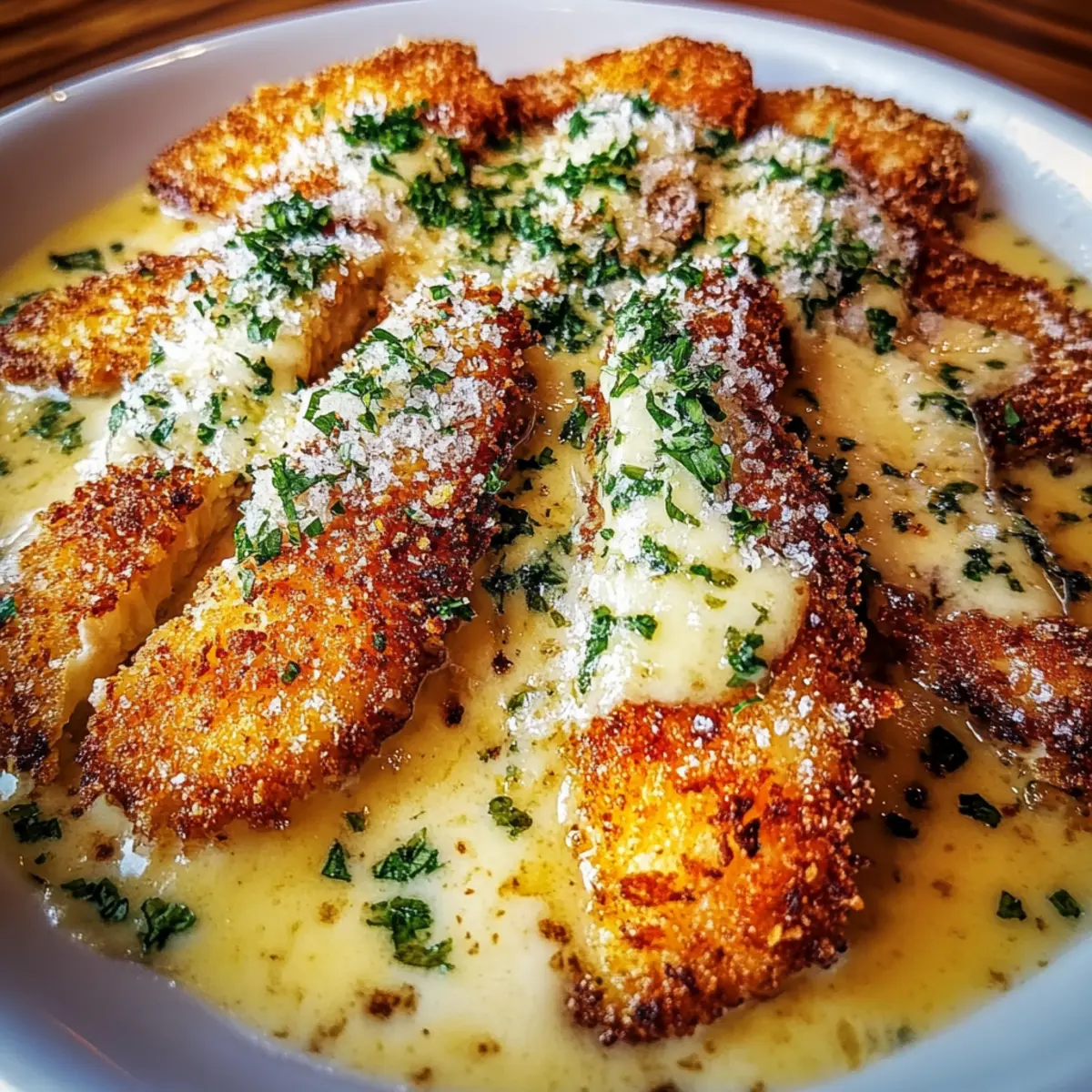 Crispy Parmesan Chicken with a Rich Garlic Sauce