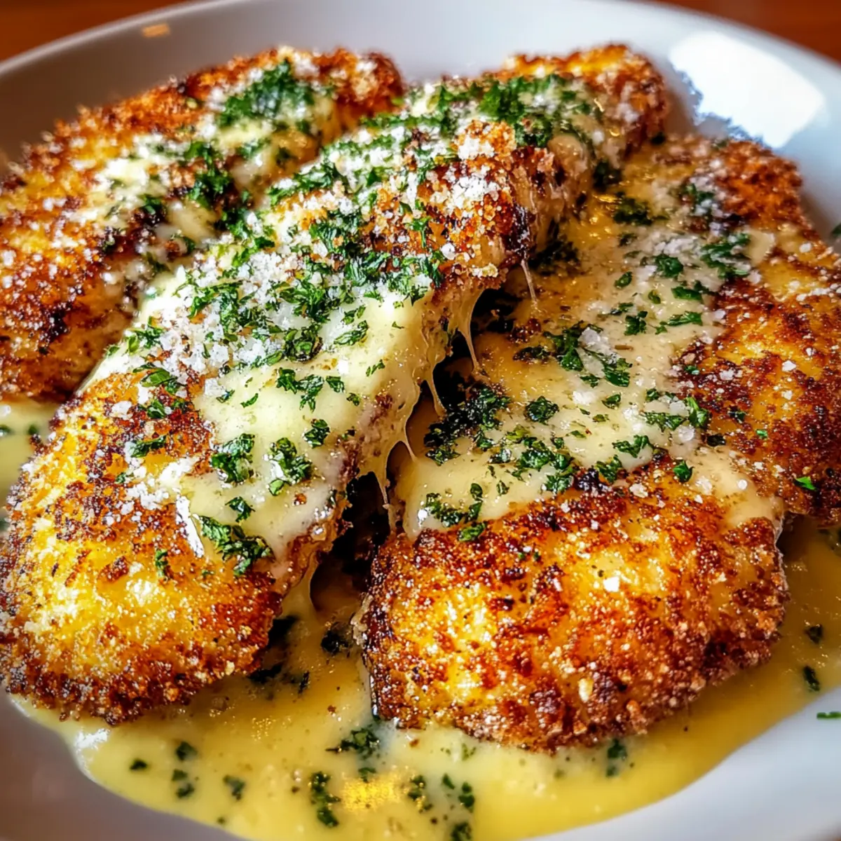 Crispy Parmesan Chicken with a Rich Garlic Sauce