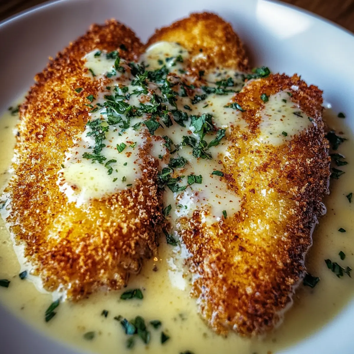 Crispy Parmesan Chicken with a Rich Garlic Sauce