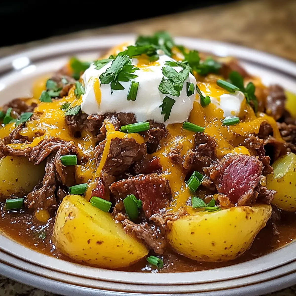 Crockpot Loaded Steak and Potato Bake