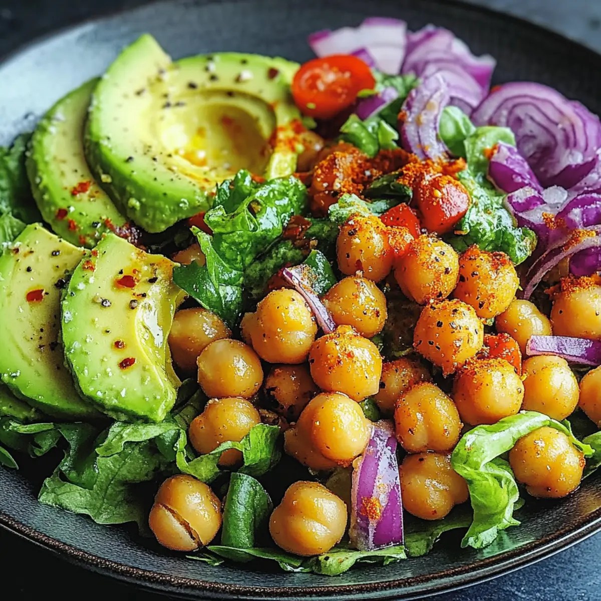 Divorce Salad with Spicy Chickpeas and Tangy Avocado Dressing