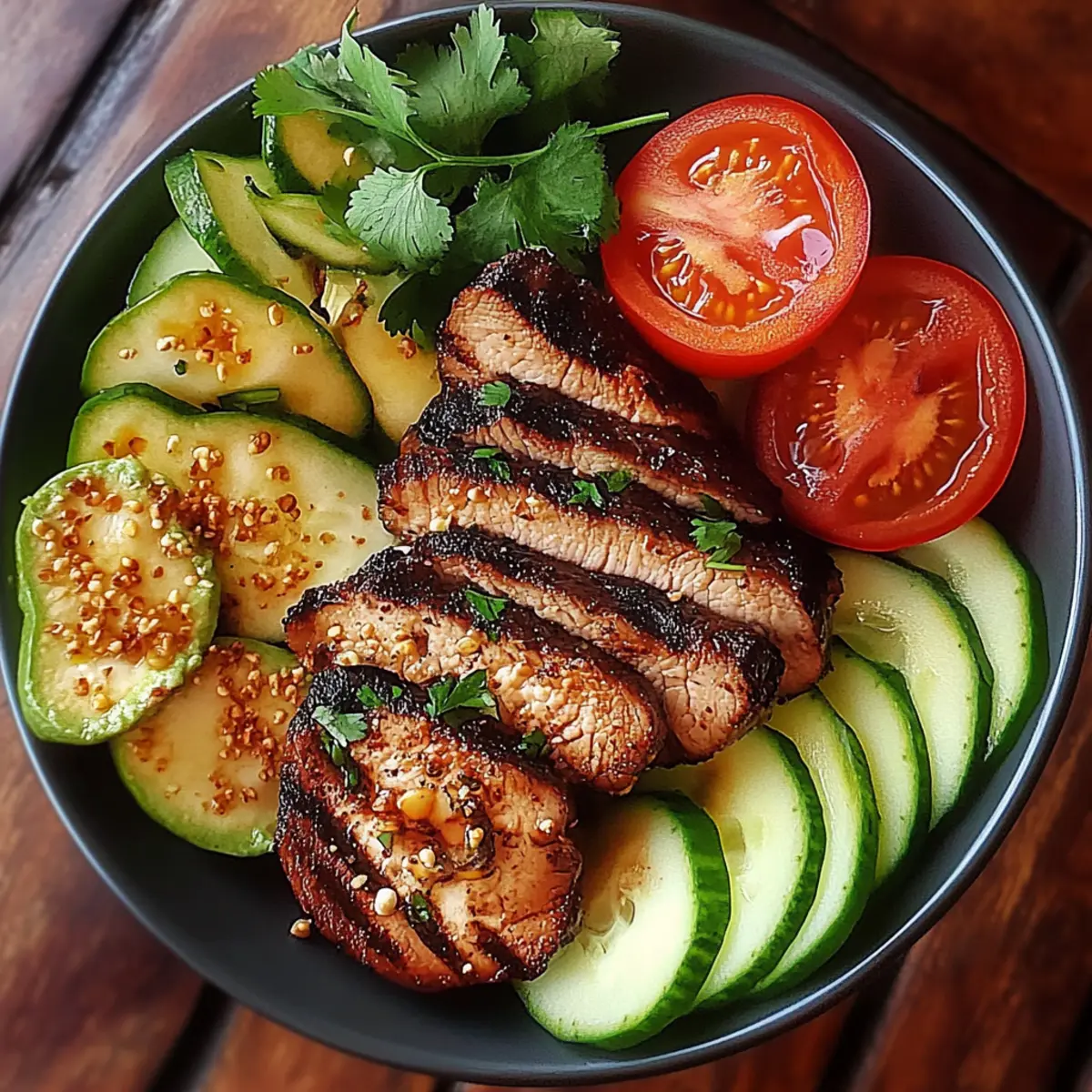 Grilled Steak Bowl with Sauce & Grilled Zucchini