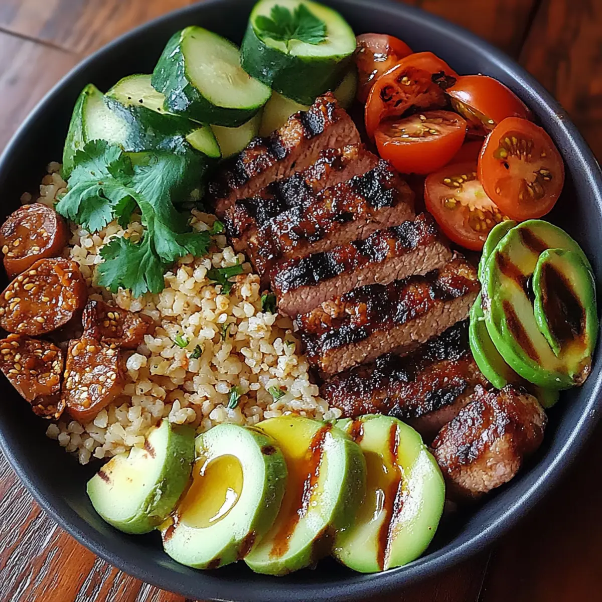 Grilled Steak Bowl with Sauce & Grilled Zucchini