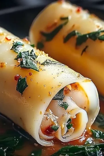 Shrimp and Spinach Stuffed Pasta Rolls