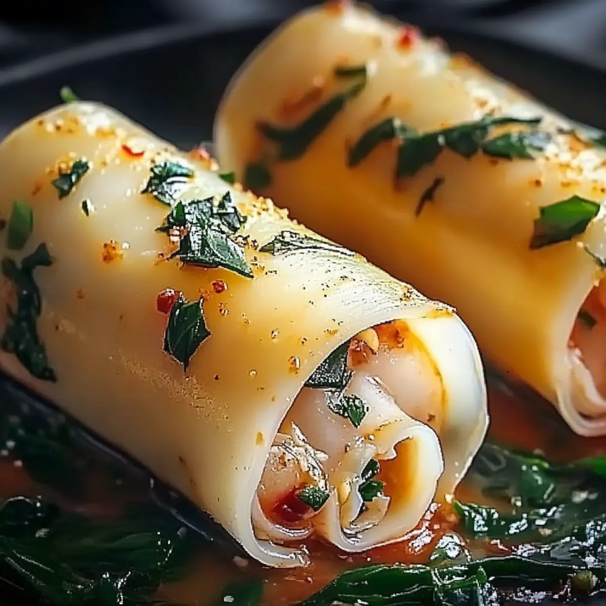 Shrimp and Spinach Stuffed Pasta Rolls