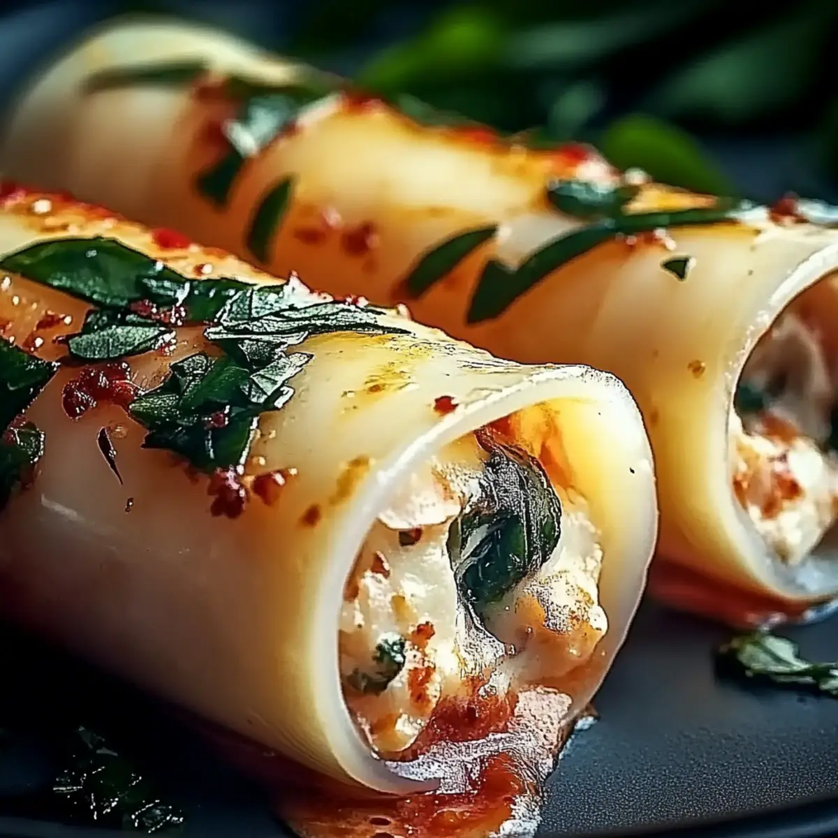 Shrimp and Spinach Stuffed Pasta Rolls