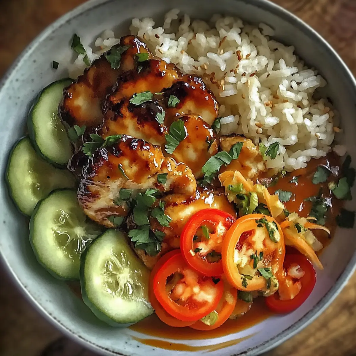 Sweet Chili Chicken Bowl with Zesty Coconut Lime Drizzle