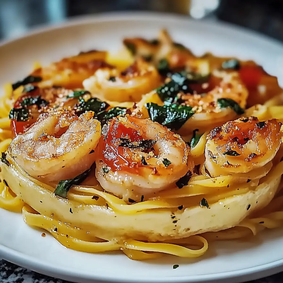 Garlic Shrimp & Spinach Linguine